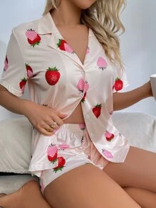 Strawberry Print PJ Set - Pink - View 3