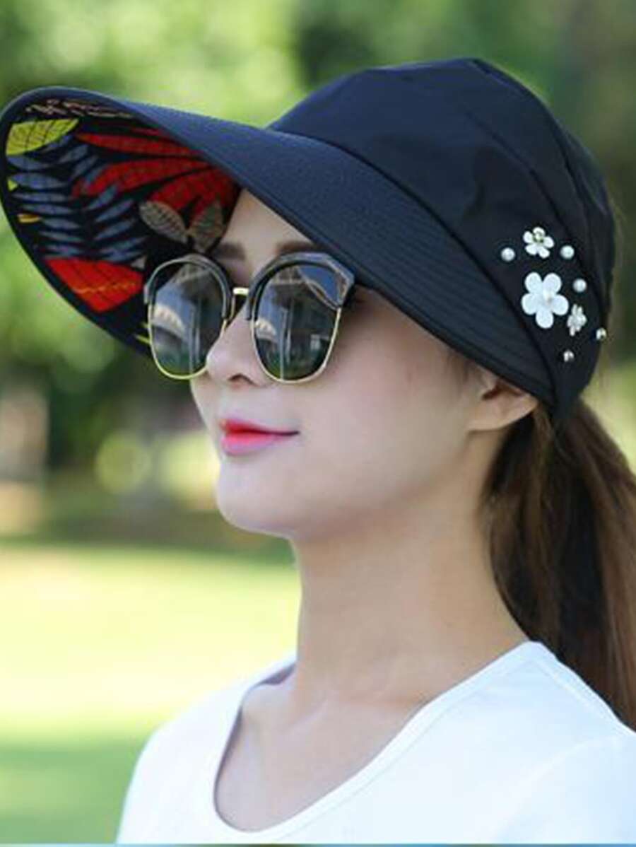 1 Nữ Ngọc Trai Giả Trang Trí Chống Nắng Nón Thời Trang, Dành Cho Ngoài Trời - màu đen - Xem 1