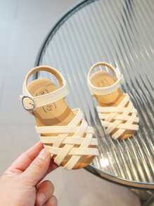 女孩交叉踝帶學院戶外平底涼鞋