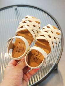 女孩交叉踝帶學院戶外平底涼鞋