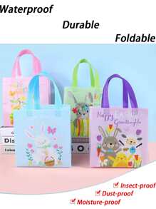 1 pieza Bolsa de embalaje no-tejido de tela regalo conejo & con patrón de mariposa regalo para Pascua de Resurrección - Rosa - Ver 4