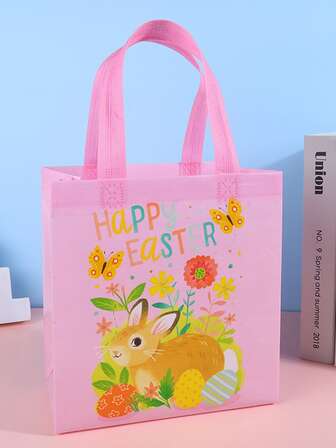1入組無紡布禮品袋復活節兔子和蝴蝶圖案禮品包裝袋