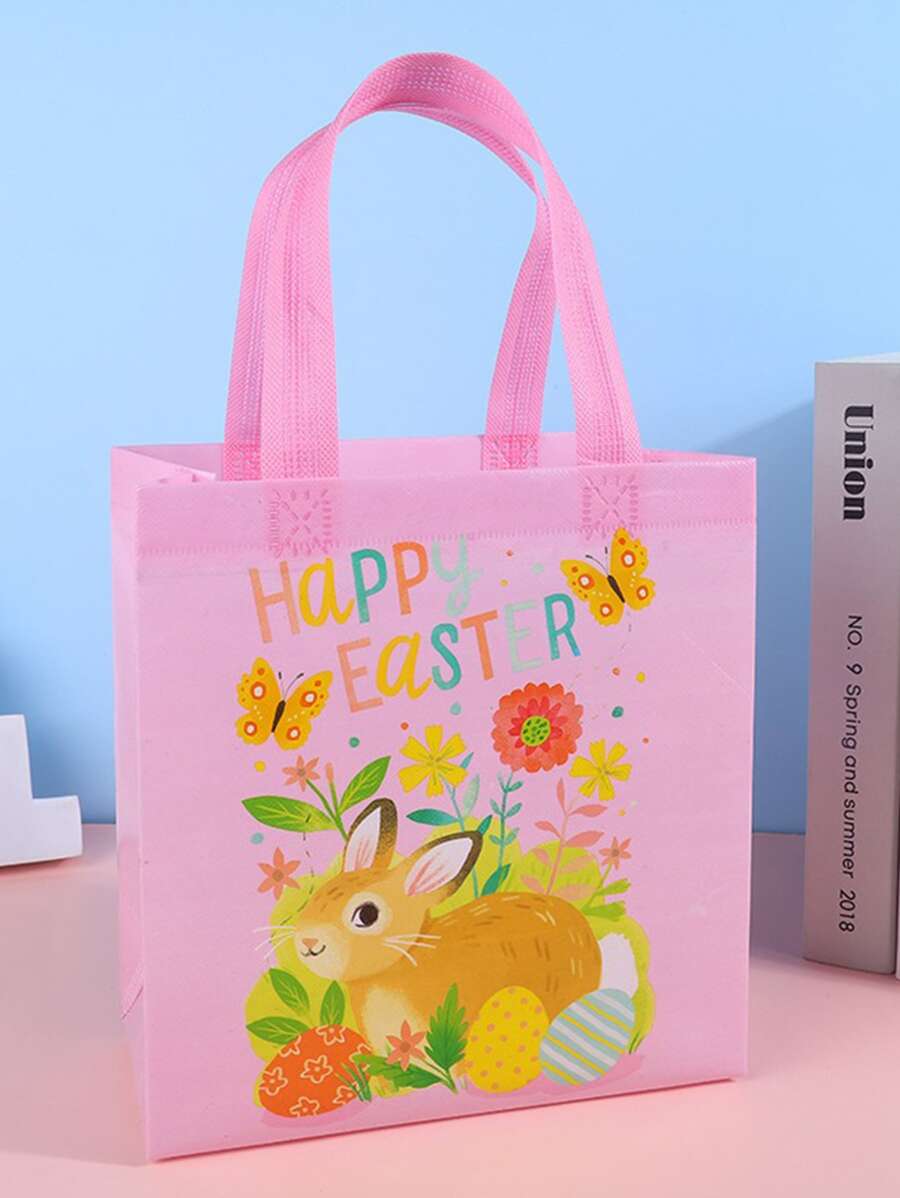 1 pieza Bolsa de embalaje no-tejido de tela regalo conejo & con patrón de mariposa regalo para Pascua de Resurrección - Rosa - Ver 1