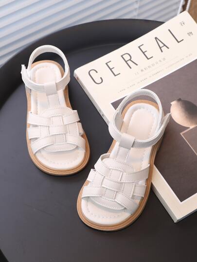 Fashionable Gladiator Sandals For Girls, Braid Detail Multi Strap Flat Sandals