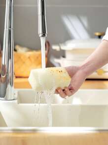 3pcs/Set Kitchen Cleaning Sponges, Multi-Purpose Dish Sponge Scrubber, Super Absorbent, Anti-Rust & Grease Removal, 3-Layer Handle Design, Suitable For Dishes, Cookware And Furniture Cleaning