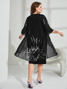 Mulvari Plus Graphic Print Fold Pleated Detail Dress Maxi Women Outfit