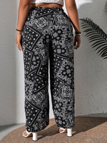 SHEIN LUNE Plus Paisley Print Split Thigh Wide Leg Trousers - Multicolor - View 2