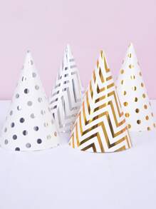 10pcs Paper Hat, Metallic Chevron Pattern Party Hat For Birthday Party - Silver - View 5