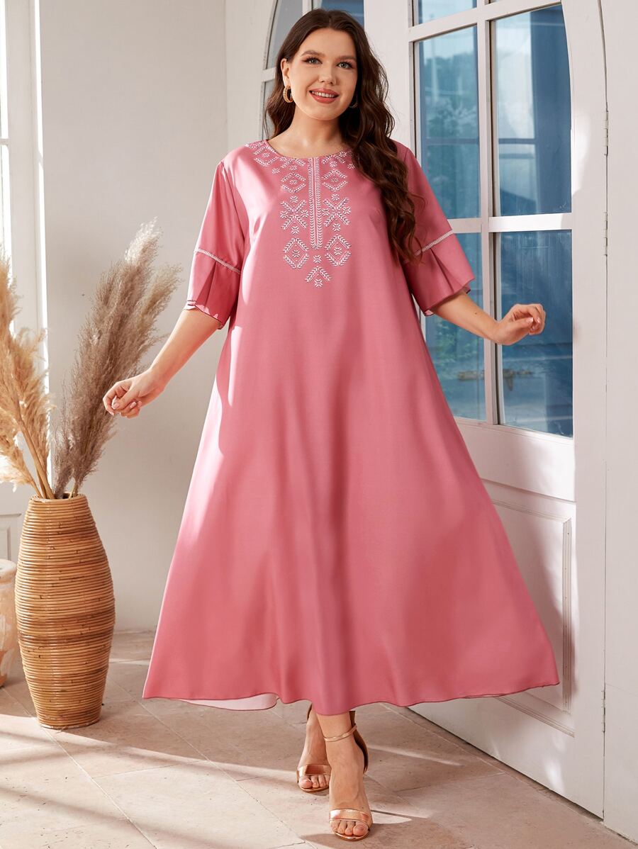 Mulvari Plus Geo Print Tunic Dress - Pink - View 1