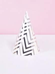 10pcs Paper Hat, Metallic Chevron Pattern Party Hat For Birthday Party - Silver - View 1