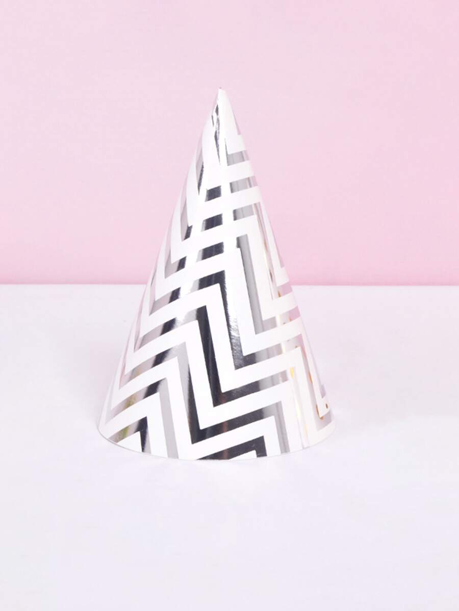 10pcs Paper Hat, Metallic Chevron Pattern Party Hat For Birthday Party - Silver - View 1
