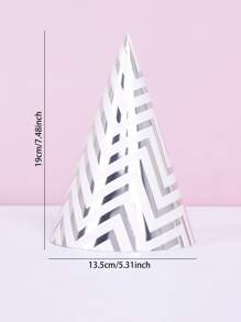 10pcs Paper Hat, Metallic Chevron Pattern Party Hat For Birthday Party - Silver - View 2