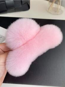 Solid Fluffy Hair Claw Valentine's Day Valentines Hair Clips Winter Hair Accessories Valentines Gift Claw Clip - Baby Pink - View 1