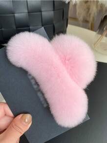 Solid Fluffy Hair Claw Valentine's Day Valentines Hair Clips Winter Hair Accessories Valentines Gift Claw Clip - Baby Pink - View 2
