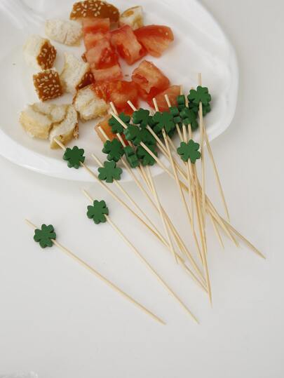 20入组木製一次性牙籤三葉草裝飾一次性水果棒派對用