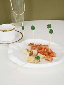 20入组木製一次性牙籤三葉草裝飾一次性水果棒派對用 - 綠色 - 查看 2