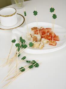 20入组木製一次性牙籤三葉草裝飾一次性水果棒派對用 - 綠色 - 查看 3