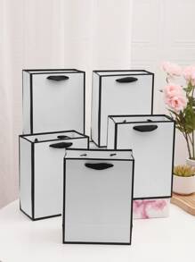 5入組/套紙質禮品袋極簡撞色裝訂派對禮品包裝袋 - 白色 - 查看 1