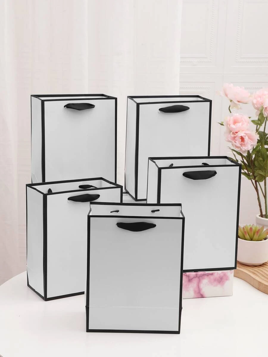 5入組/套紙質禮品袋極簡撞色裝訂派對禮品包裝袋 - 白色 - 查看 1