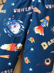 SHEIN Toddler Boys Rocket & Star Print Trousers - Blue - View 4