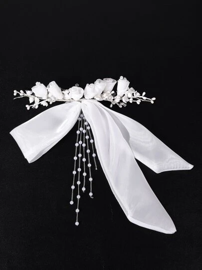 Flower & Bead Decor Bridal Hair Comb Valentine's Day Accessories