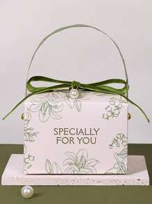 5入組/套紙質禮盒百合和字母圖形人造珍珠和蝴蝶結裝飾派對禮品婚禮派對禮品盒