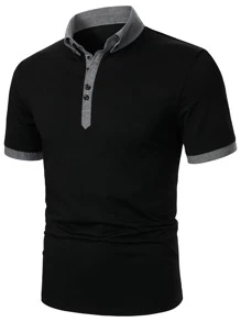 Manfinity Homme Men Contrast Trim Polo Shirt - Black - View 5