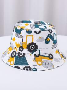 幼童挖掘機圖案漁夫帽 - 白色 - 查看 2