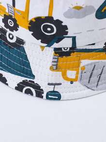幼童挖掘機圖案漁夫帽 - 白色 - 查看 3