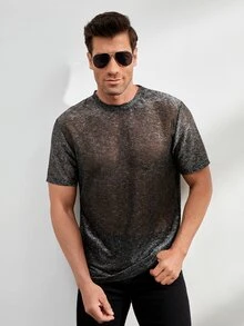 Manfinity RelaxMax Hombres Camiseta tejido jaspeado - Negro - Ver 3