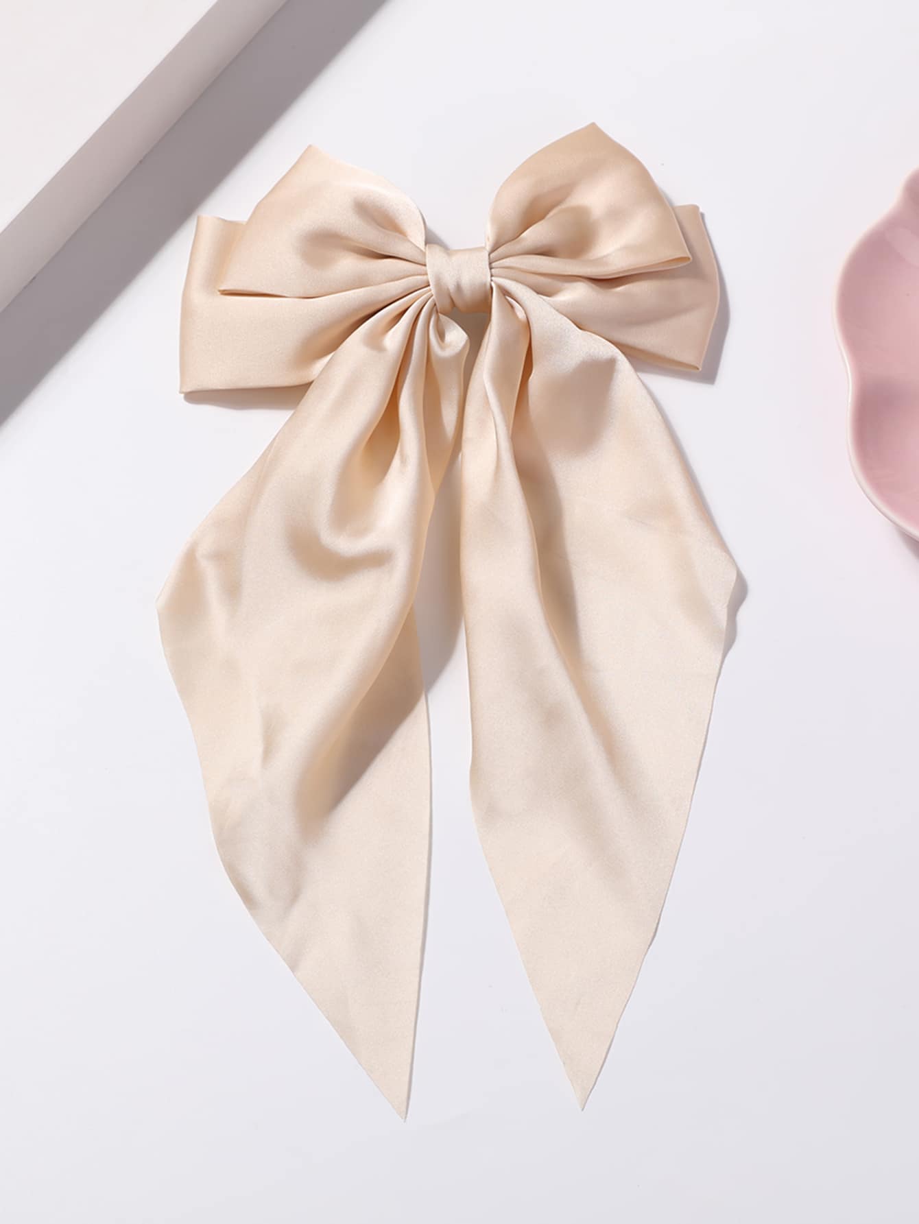 1 Miếng Hai lớp Bowknot & Ruy băng Kẹp tóc Với Mùa Xuân Kẹp Dành cho Cô gái - Màu be - Xem 1