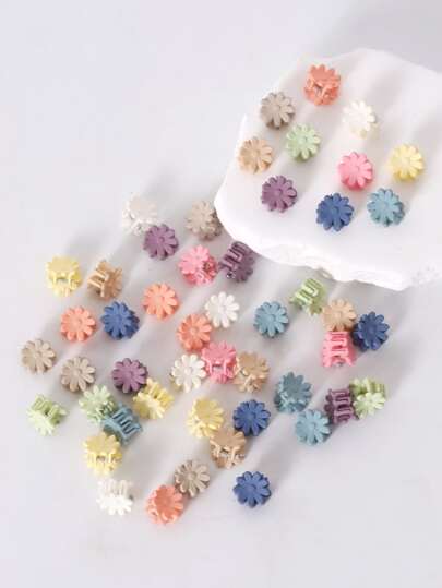 50pcs Toddler Girls Random Color Flower Design Hair Claw