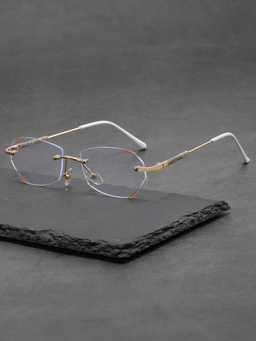 Gafas sin montura con lentes geométricos, accesorios para mujer - Dorado - Ver 1