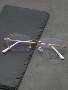 Gafas sin montura con lentes geométricos, accesorios para mujer - Dorado - Ver 2