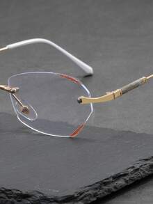 Gafas sin montura con lentes geométricos, accesorios para mujer - Dorado - Ver 5