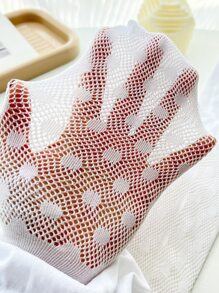 Girls Polka Dot Fishnet Tights - White - View 4