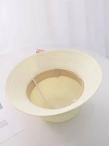 Girls Bow Decor Straw Bag With Hat - White - View 2