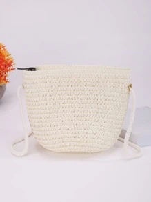 Girls Bow Decor Straw Bag With Hat - White - View 5
