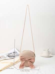 女孩蝴蝶結裝飾草編包 - 粉色 - 查看 2