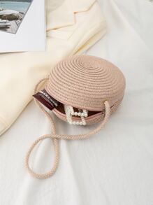 女孩蝴蝶結裝飾草編包 - 粉色 - 查看 5