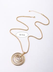 1pc Fashionable Stainless Steel Rhinestone Decor Circle Charm Necklace For Women For Daily Decoration - Yellow Gold - View 3