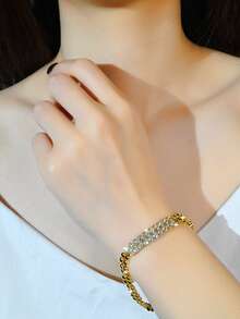 Cubic Zirconia Decor Bracelet - Yellow Gold - View 2