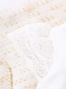 Baby Contrast Lace Puff Sleeve Tee - White - View 3