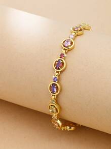 Cubic Zirconia Decor Bracelet - Yellow Gold - View 1