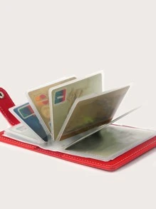 2023新款防盜身份證信用卡持有人時尚女士26張薄型pu口袋式錢包,男女通用,禮品配件 - 紅色 - 查看 7