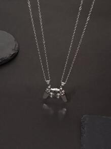 2pcs/set Men Magnetic Gamepad Charm Necklace - Silver - View 1