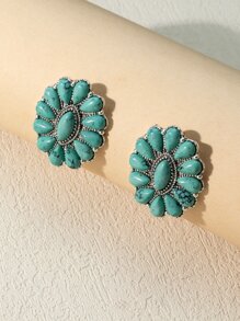 Turquoise Decor Stud Earrings - Multicolor - View 1