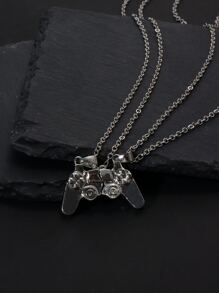 2pcs/set Men Magnetic Gamepad Charm Necklace - Silver - View 2