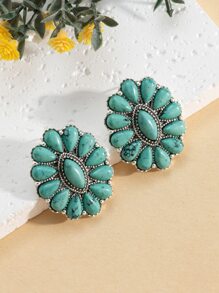 Turquoise Decor Stud Earrings - Multicolor - View 2