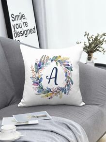1入組花環和字母圖案靠墊套無填充物現代梭織裝飾傢居抱枕套 - 彩色 - 查看 2